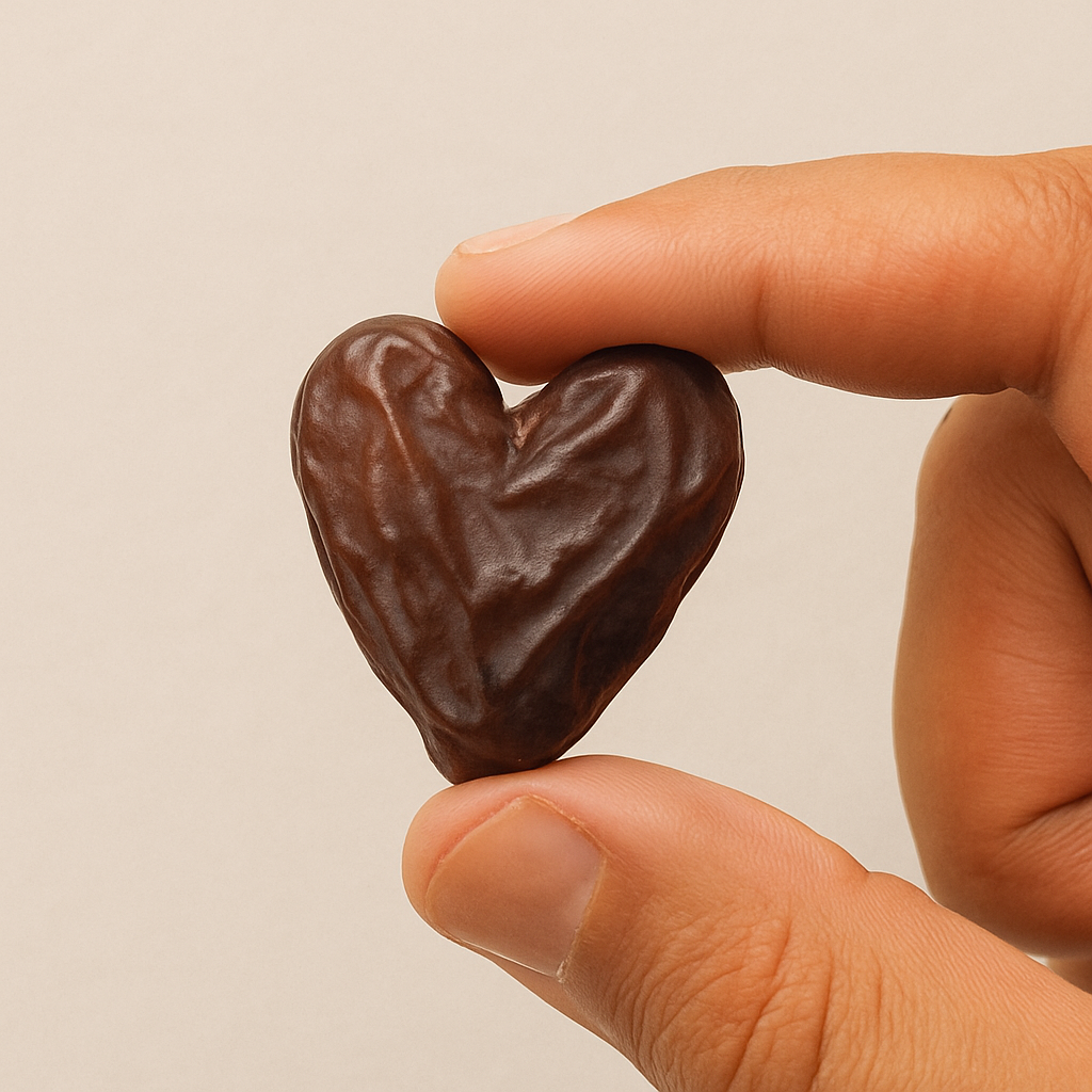 Heart-shaped date held in hand